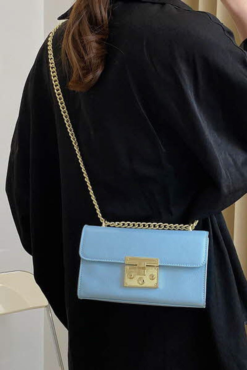 SOLID COLOR LOCK SHOULDER BAG