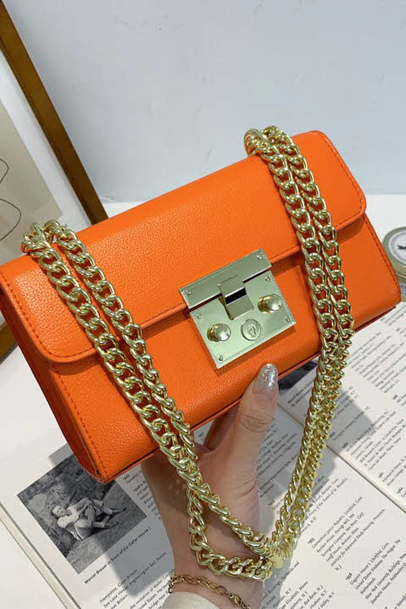 SOLID COLOR LOCK SHOULDER BAG