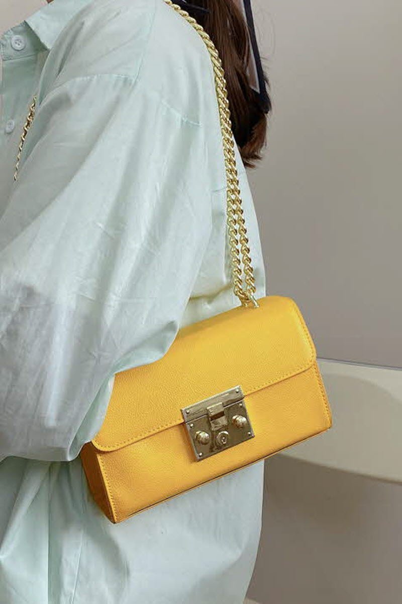 SOLID COLOR LOCK SHOULDER BAG