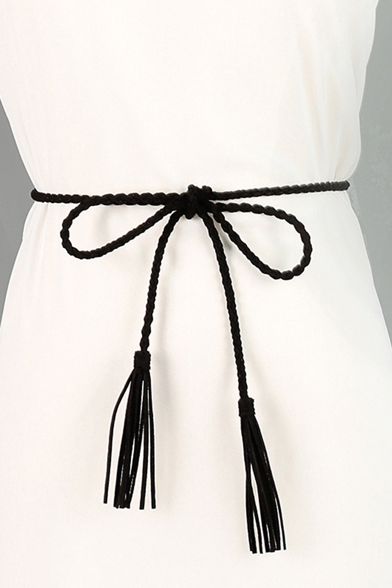 TASSEL DECOR SOLID SKINNY BELT, (L)62.88″