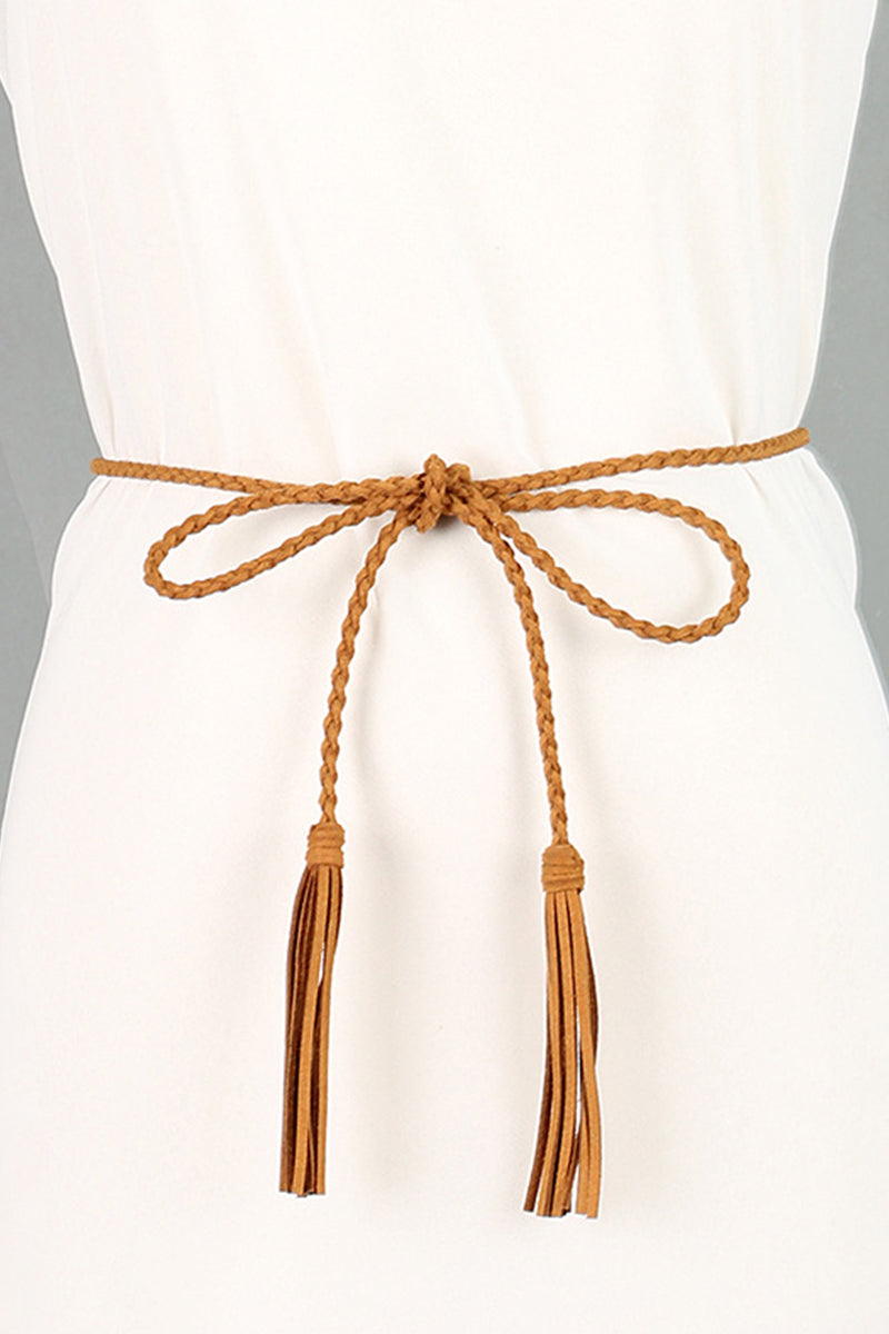 TASSEL DECOR SOLID SKINNY BELT, (L)62.88″