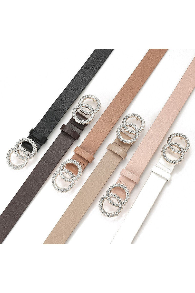 BEADS DETAIL DOUBLE O RING TRENDY LEATHER BELT