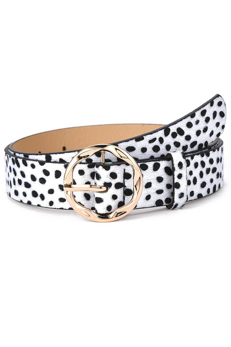 ROUND BUCKLE LEOPARD ANIMAL PRINTING LEATHER BELT