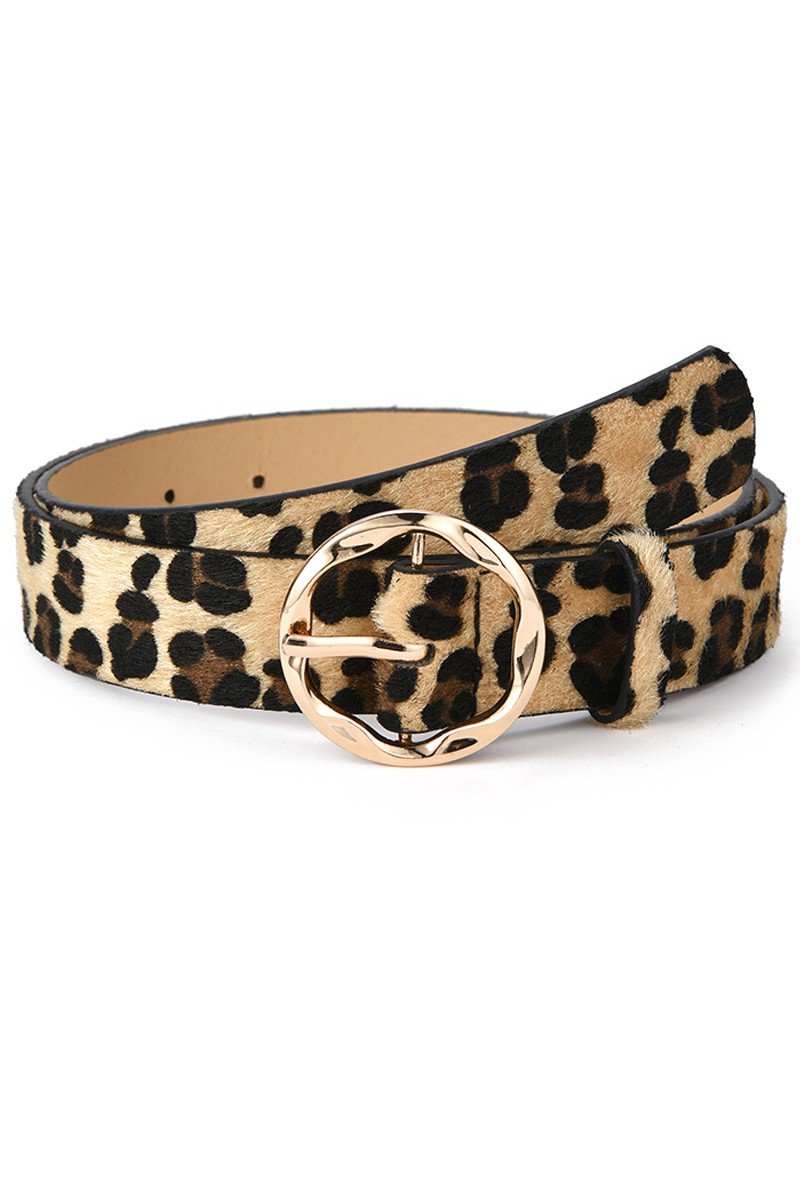 ROUND BUCKLE LEOPARD ANIMAL PRINTING LEATHER BELT