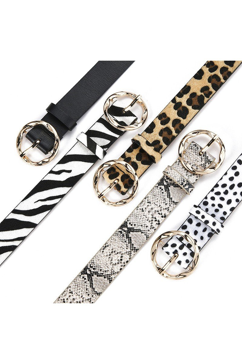 ROUND BUCKLE LEOPARD ANIMAL PRINTING LEATHER BELT