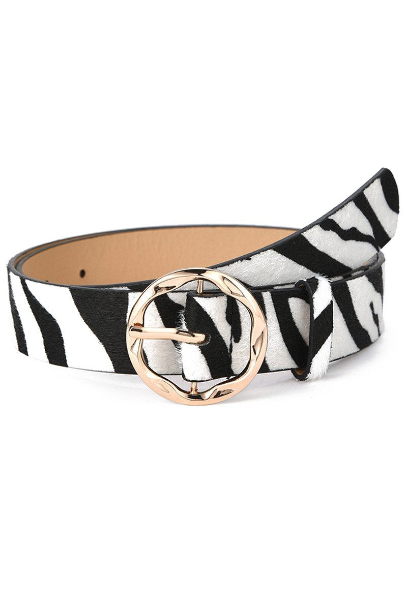 ROUND BUCKLE LEOPARD ANIMAL PRINTING LEATHER BELT