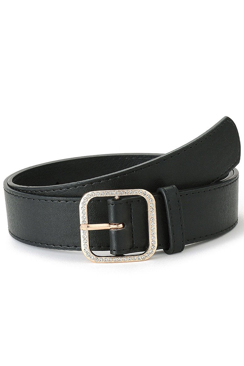 WOMEN GEM DECKED SQUARE BUCKLE LEATHER BELT