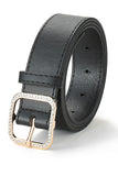 WOMEN GEM DECKED SQUARE BUCKLE LEATHER BELT