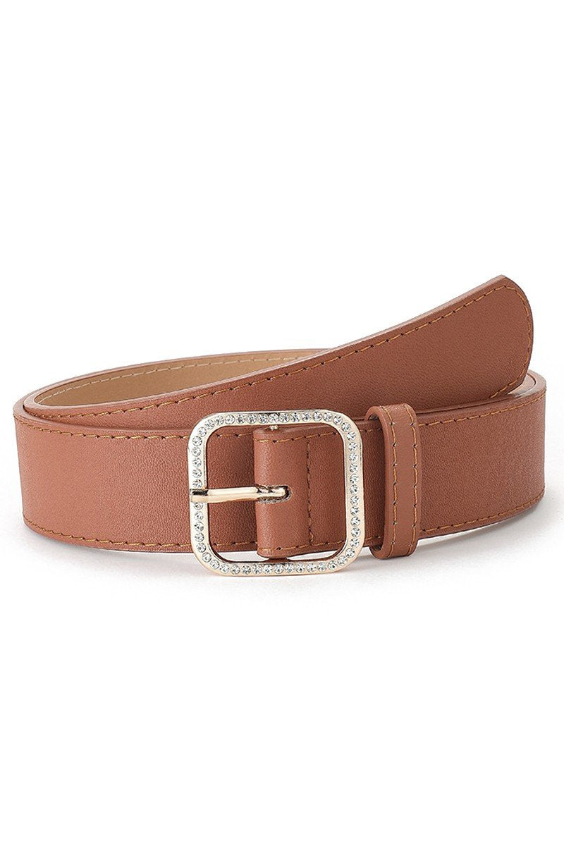 WOMEN GEM DECKED SQUARE BUCKLE LEATHER BELT