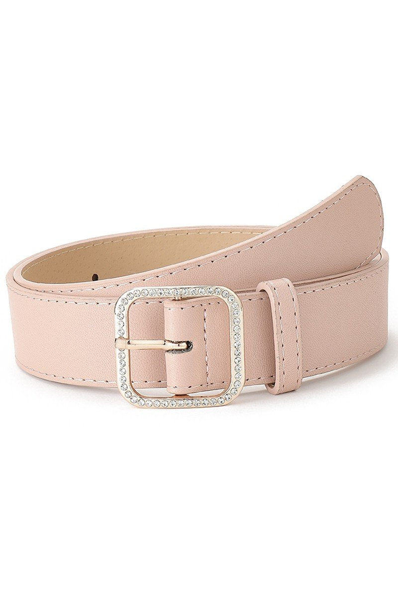 WOMEN GEM DECKED SQUARE BUCKLE LEATHER BELT