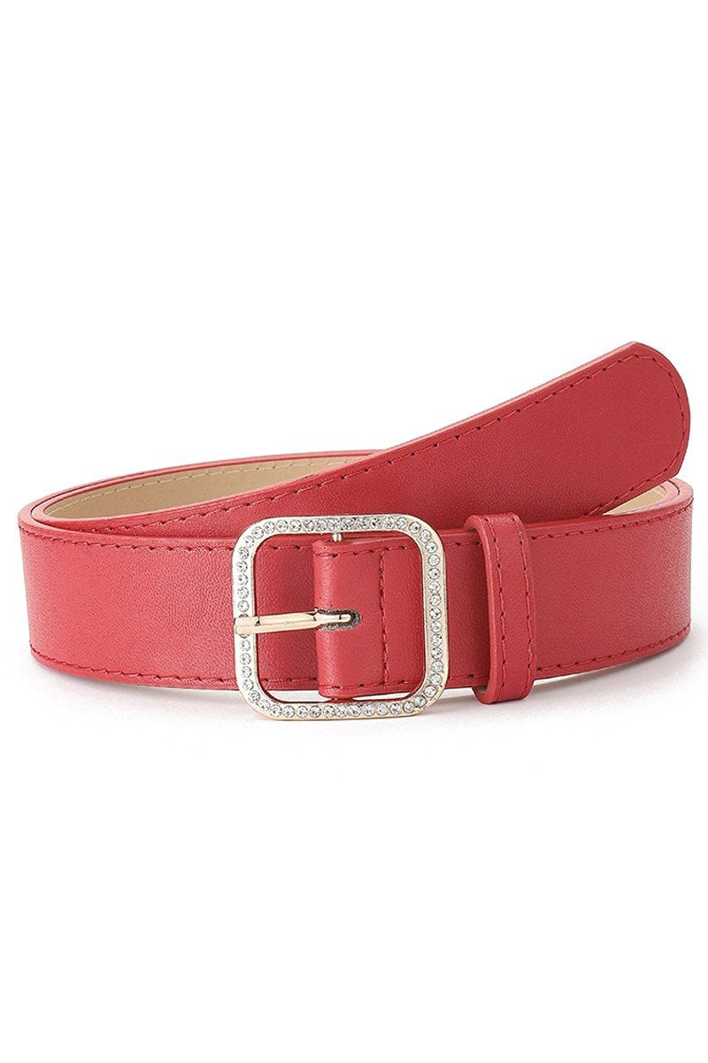 WOMEN GEM DECKED SQUARE BUCKLE LEATHER BELT