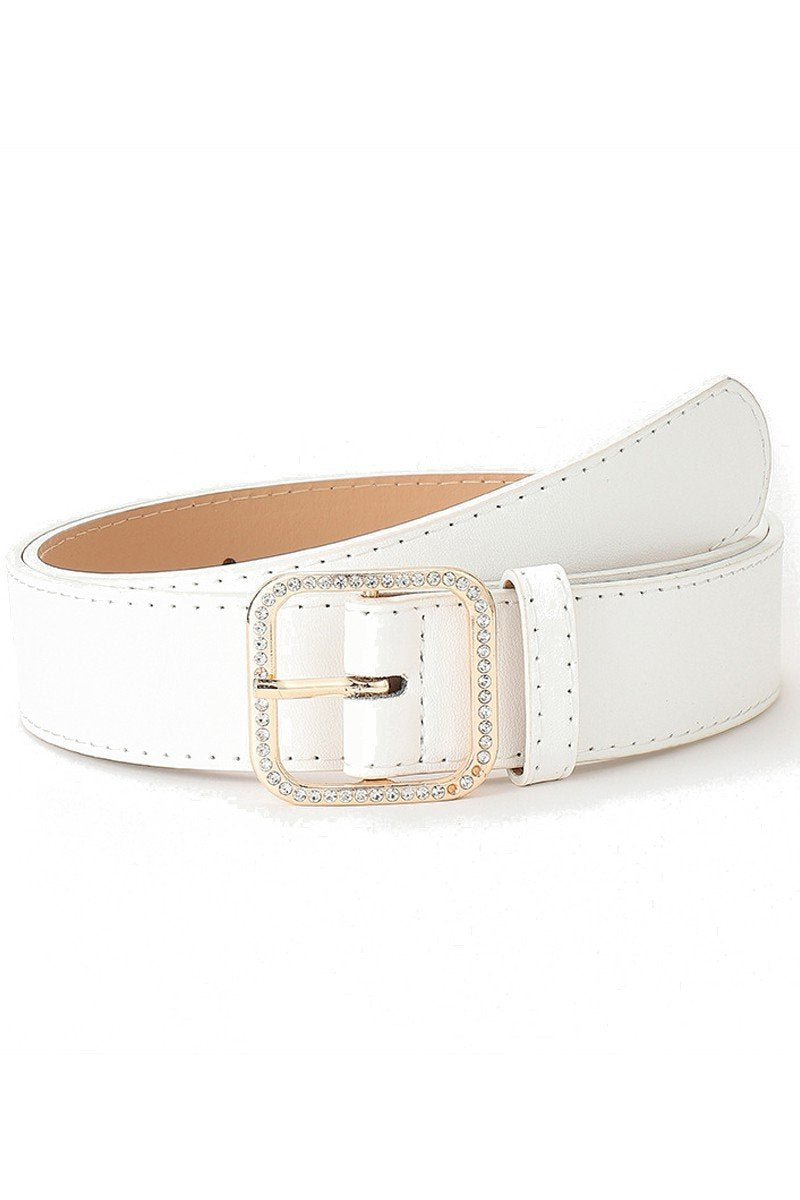 WOMEN GEM DECKED SQUARE BUCKLE LEATHER BELT