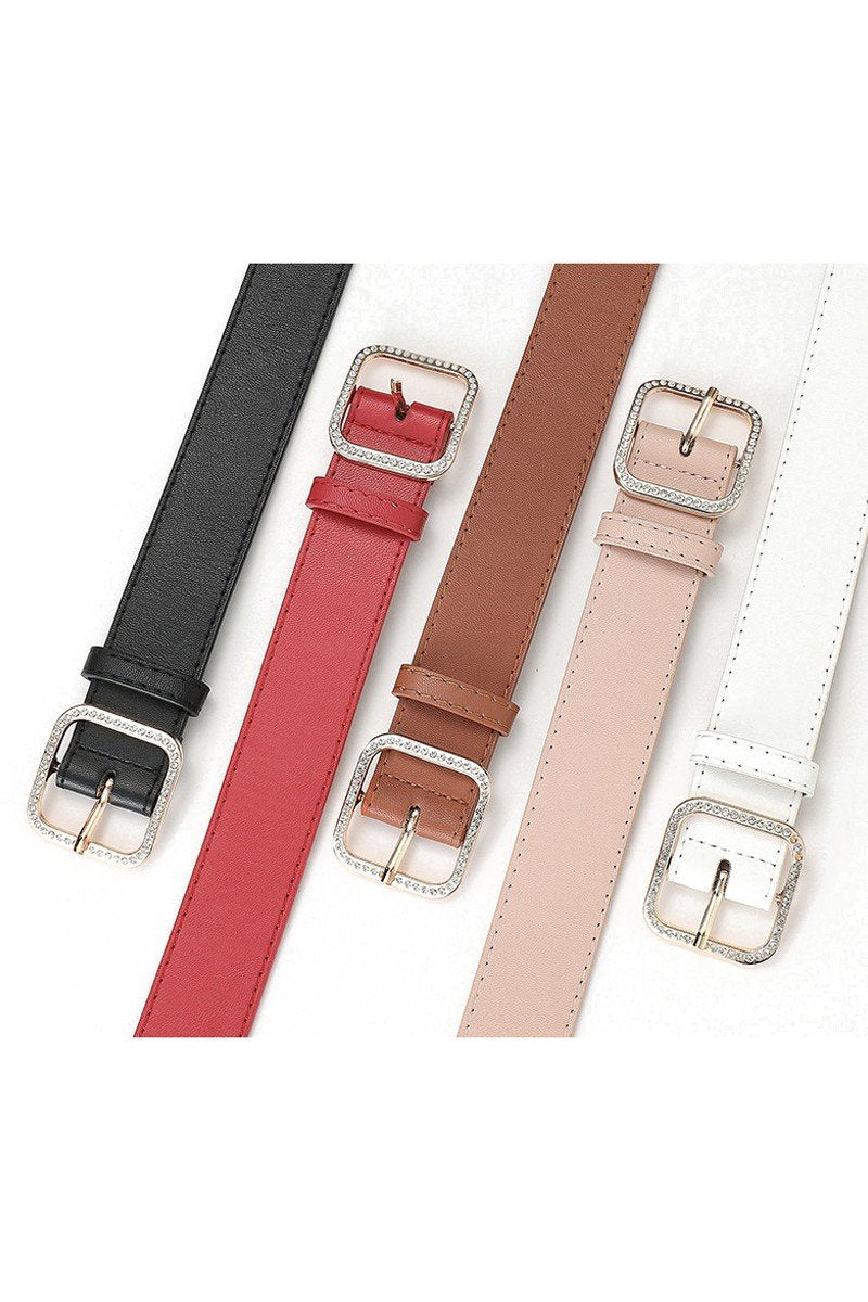 WOMEN GEM DECKED SQUARE BUCKLE LEATHER BELT