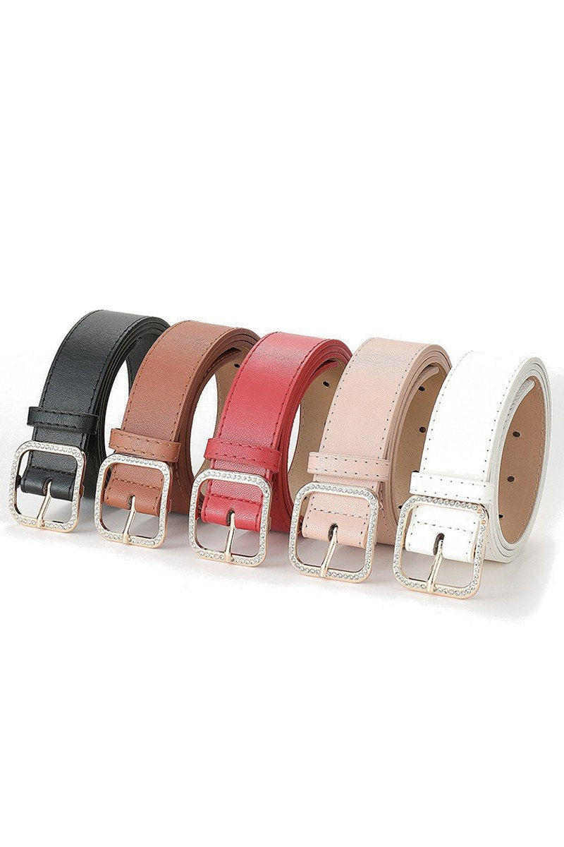 WOMEN GEM DECKED SQUARE BUCKLE LEATHER BELT