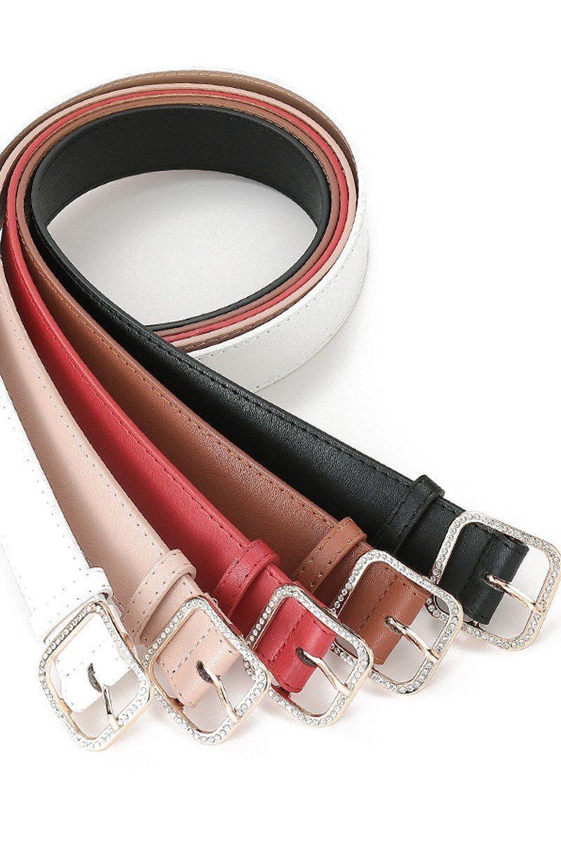 WOMEN GEM DECKED SQUARE BUCKLE LEATHER BELT