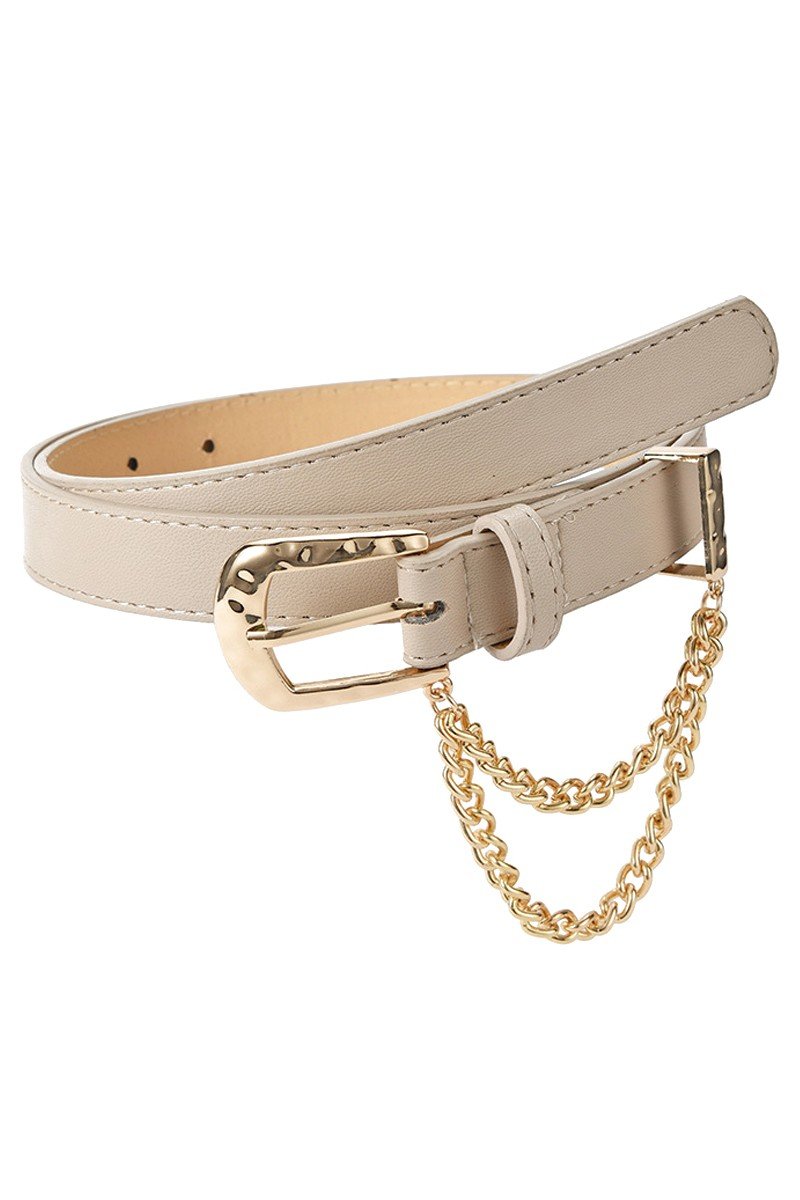 CUBAN CHAIN DETAIL SOLID REGULAR LEATHER BELT