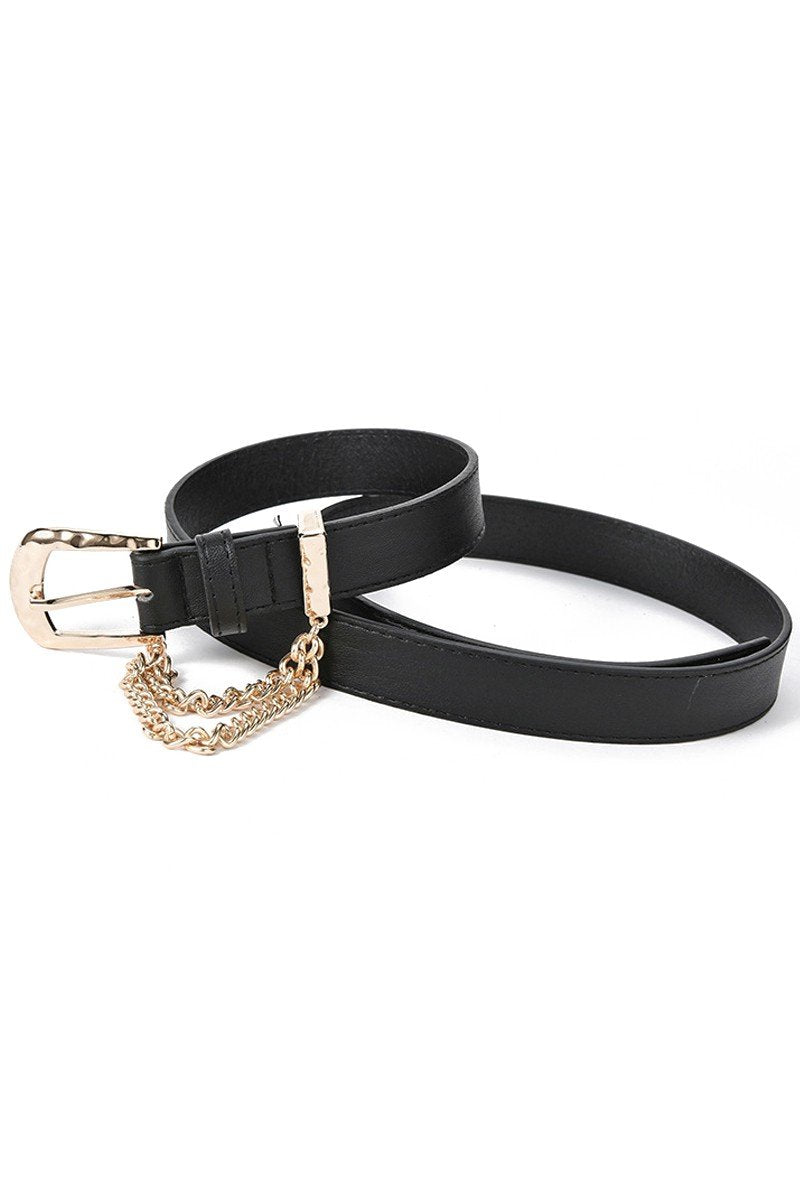 CUBAN CHAIN DETAIL SOLID REGULAR LEATHER BELT