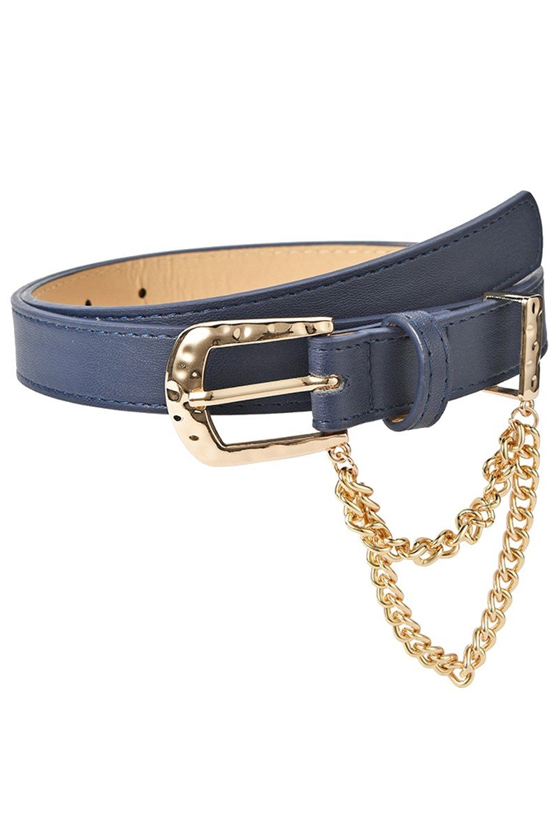 CUBAN CHAIN DETAIL SOLID REGULAR LEATHER BELT