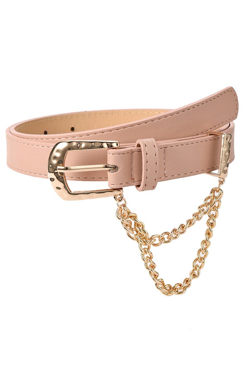 CUBAN CHAIN DETAIL SOLID REGULAR LEATHER BELT