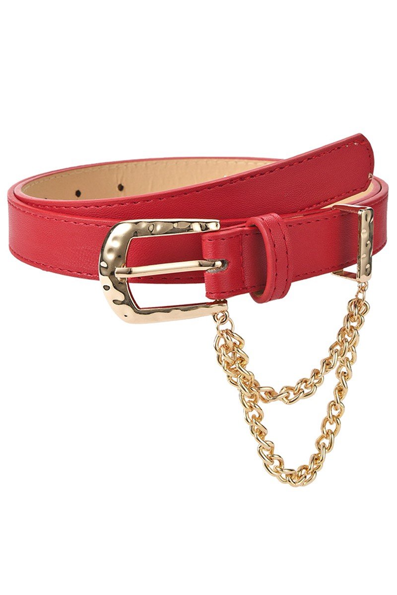 CUBAN CHAIN DETAIL SOLID REGULAR LEATHER BELT