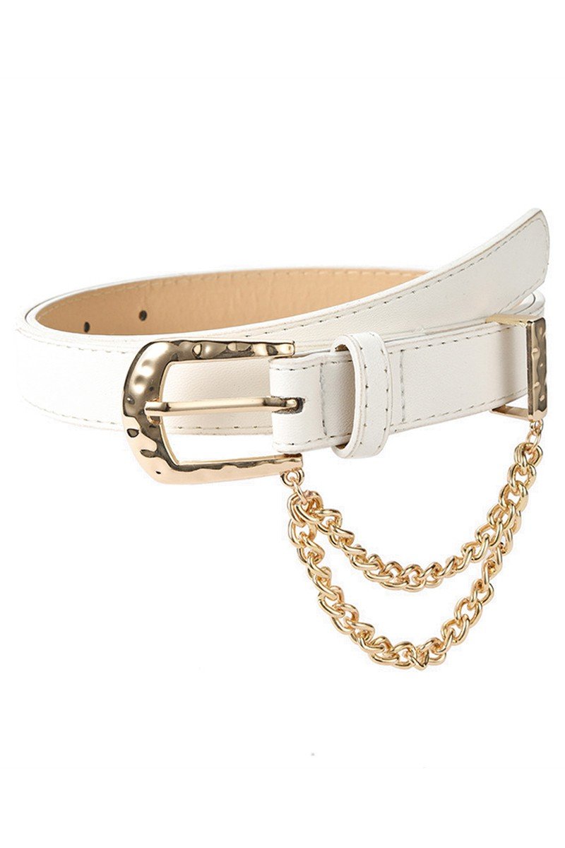 CUBAN CHAIN DETAIL SOLID REGULAR LEATHER BELT