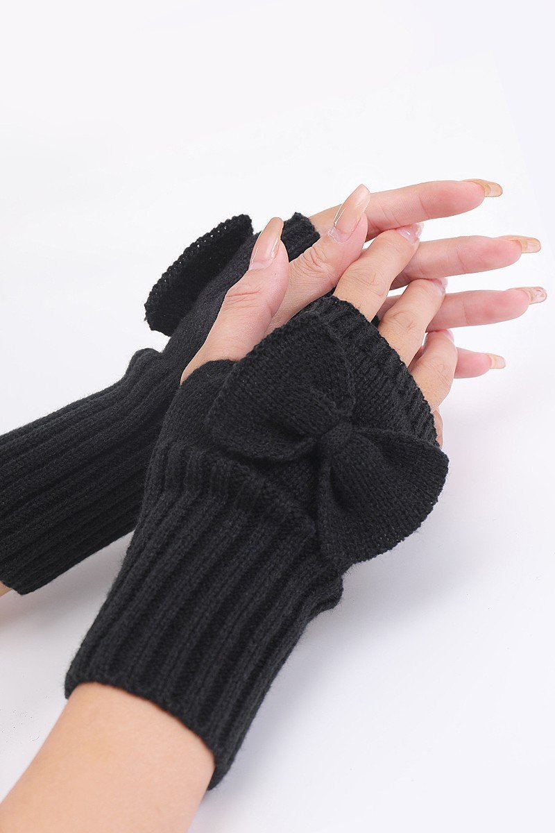 WINTER SOLID RIBBON POINT KNIT HAND WARMERS