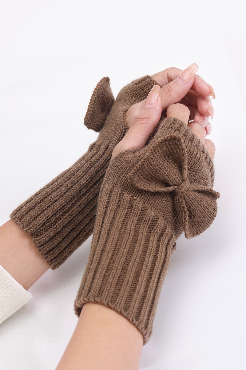 WINTER SOLID RIBBON POINT KNIT HAND WARMERS