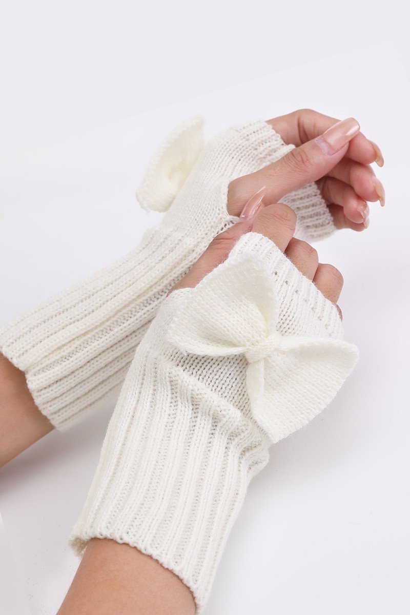 WINTER SOLID RIBBON POINT KNIT HAND WARMERS