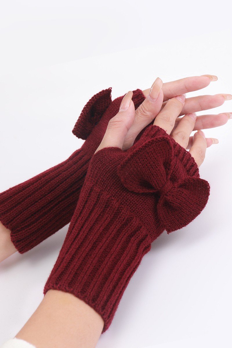 WINTER SOLID RIBBON POINT KNIT HAND WARMERS