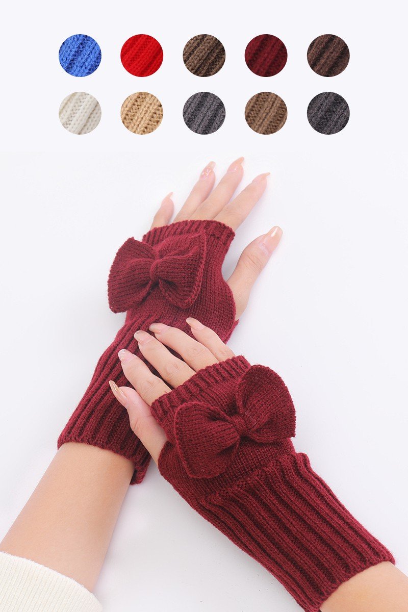 WINTER SOLID RIBBON POINT KNIT HAND WARMERS