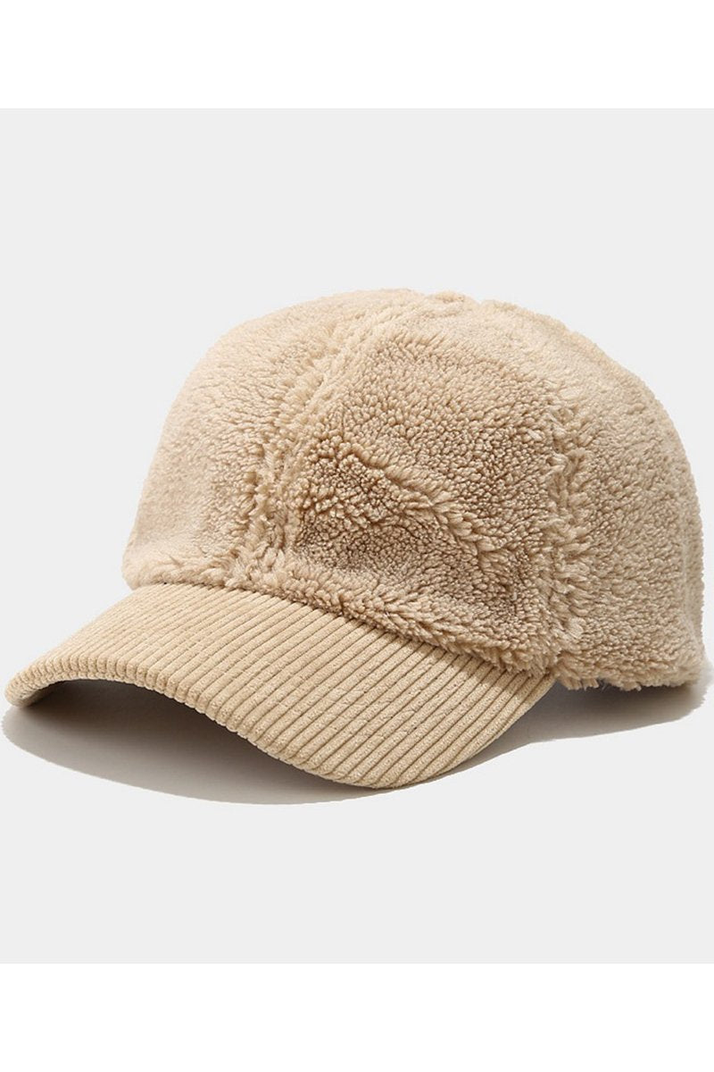 FLEECE CORDUROY BRIM WINTER BASEBALL CAP