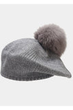 POMPOM DETAILED KNIT COZY CASUAL BERET HAT