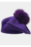 POMPOM DETAILED KNIT COZY CASUAL BERET HAT