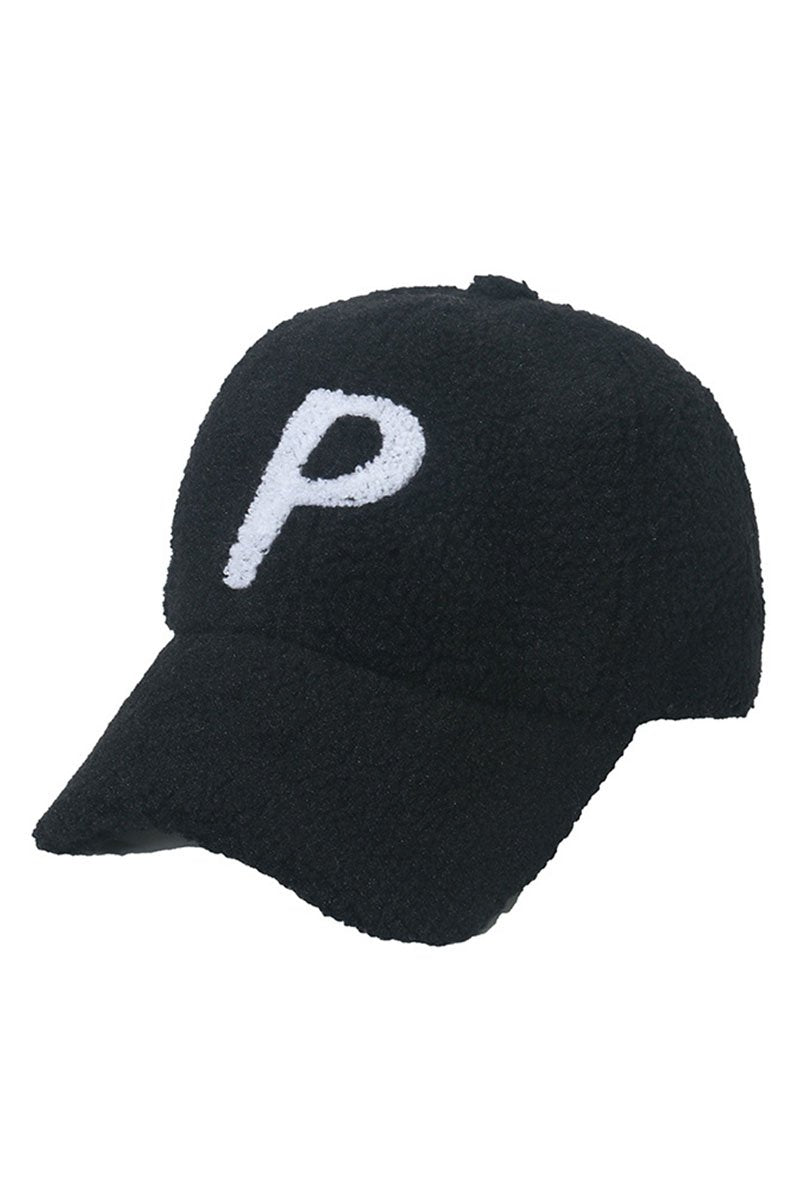 P LETTER EMBROIDERY WOOL BASEBALL CAP