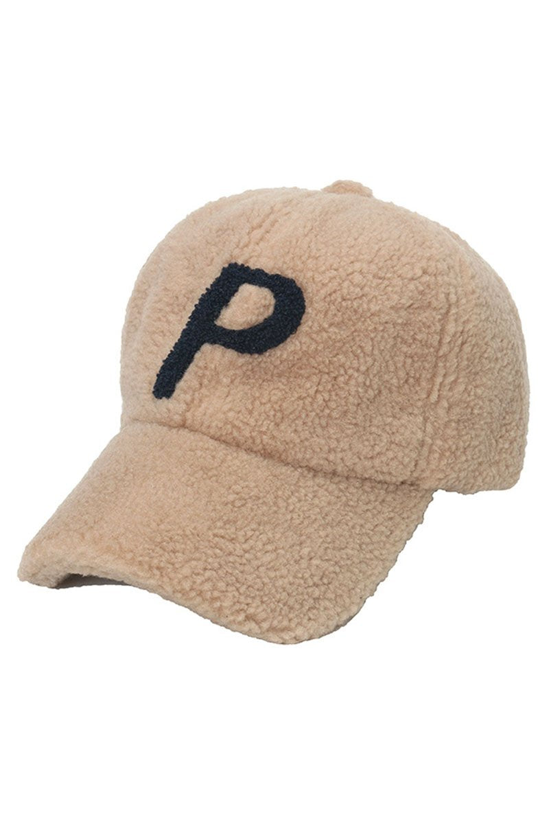 P LETTER EMBROIDERY WOOL BASEBALL CAP