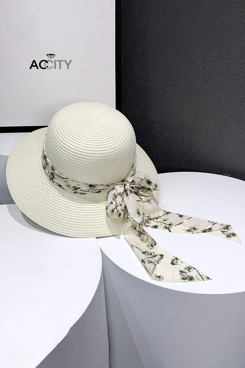 WIDE BRIM BOWKNOT DECOR WOMEN’S FASHION STRAW HAT