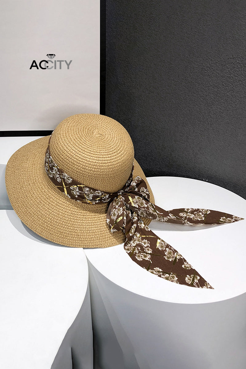 WIDE BRIM BOWKNOT DECOR WOMEN’S FASHION STRAW HAT