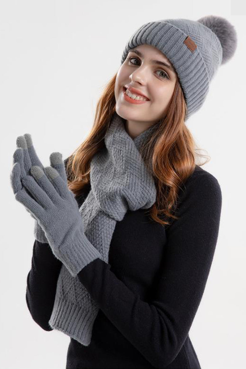 WOMEN KNITTED WARM GLOVE HAT AND SCARF SET, 3PCS PER 1 PACK(GLOVE,HAT,SCARF)