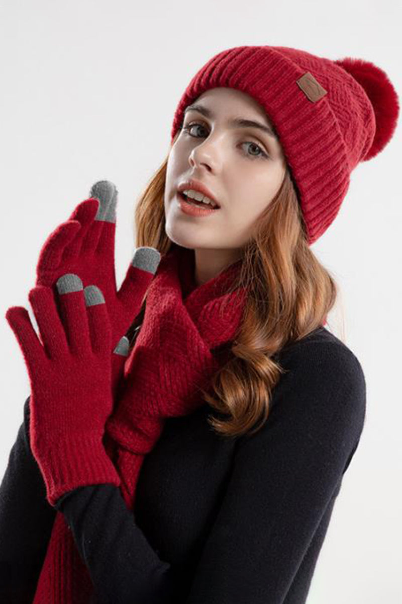 WOMEN KNITTED WARM GLOVE HAT AND SCARF SET, 3PCS PER 1 PACK(GLOVE,HAT,SCARF)
