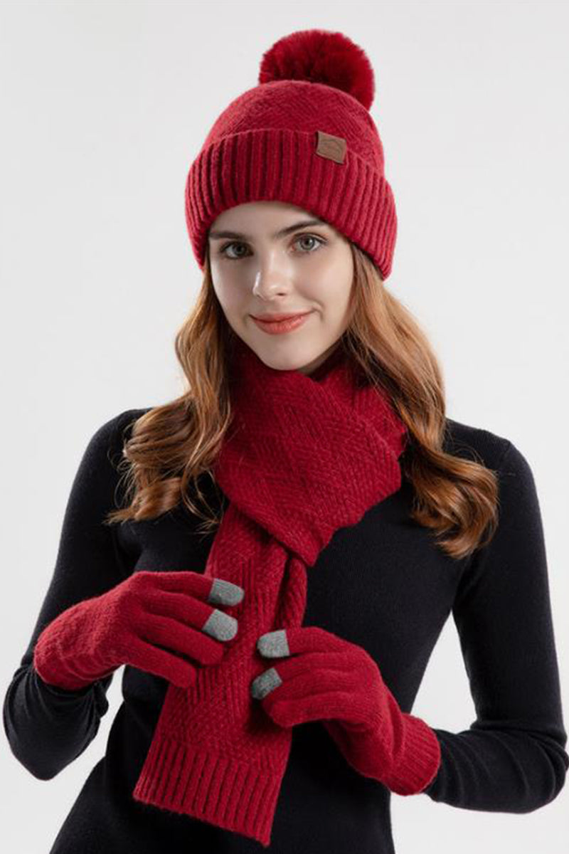 WOMEN KNITTED WARM GLOVE HAT AND SCARF SET, 3PCS PER 1 PACK(GLOVE,HAT,SCARF)