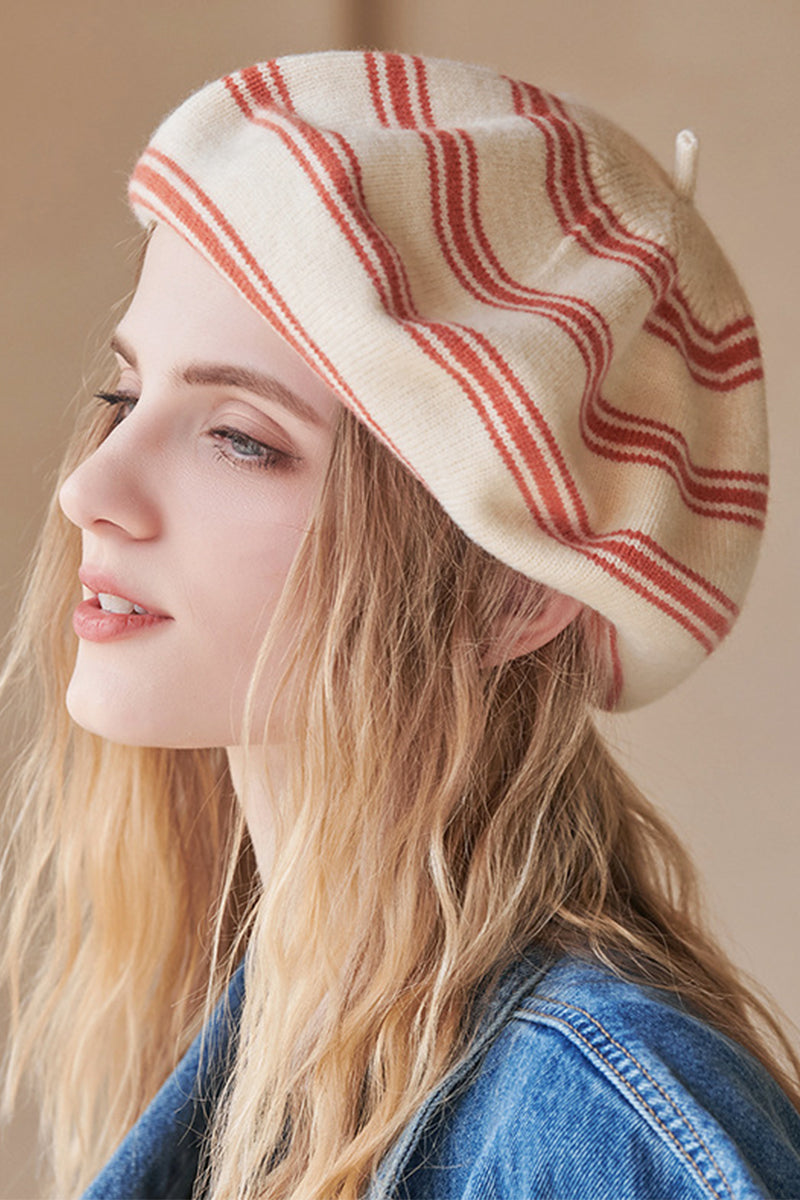 WOMEN WOOL COLOR MATCHING STRIPED BERET