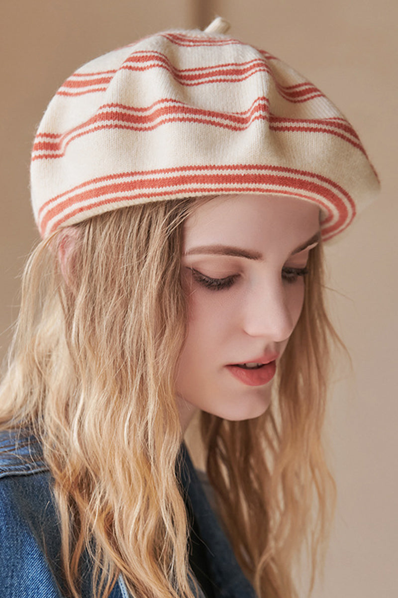 WOMEN WOOL COLOR MATCHING STRIPED BERET