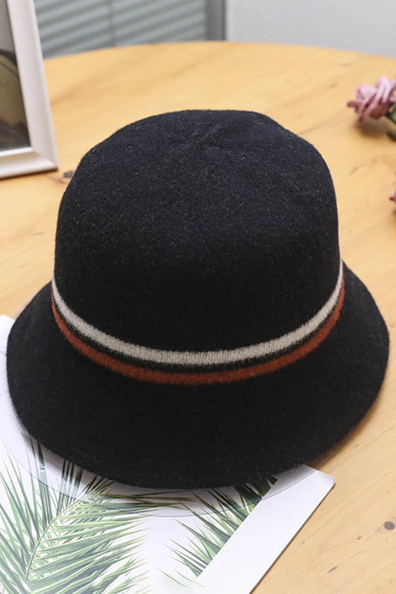 WOMEN WOOLEN FELT HAT STRIPED CONTRAST BUCKET HAT