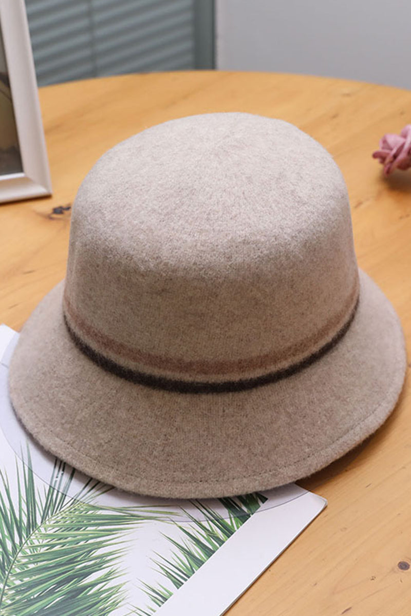 WOMEN WOOLEN FELT HAT STRIPED CONTRAST BUCKET HAT