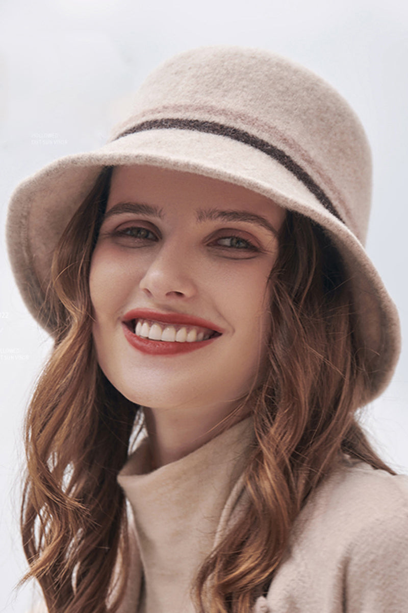 WOMEN WOOLEN FELT HAT STRIPED CONTRAST BUCKET HAT