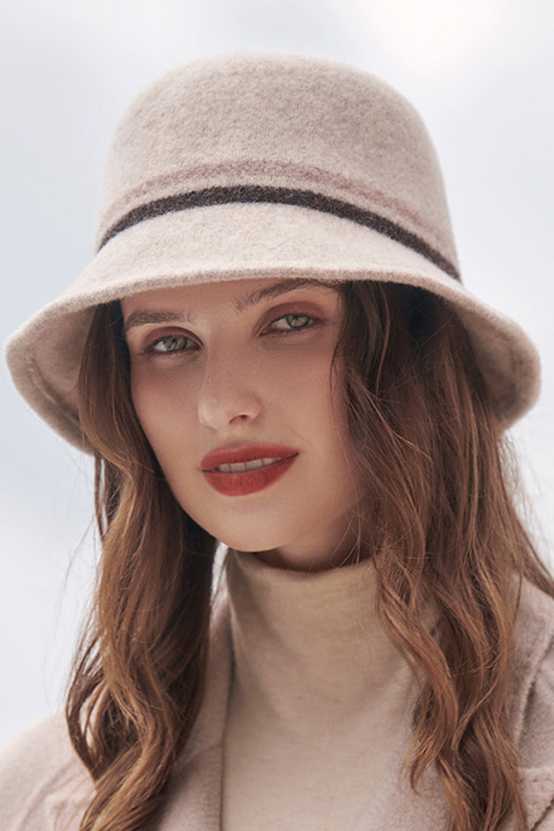 WOMEN WOOLEN FELT HAT STRIPED CONTRAST BUCKET HAT