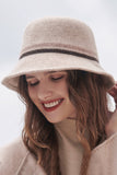 WOMEN WOOLEN FELT HAT STRIPED CONTRAST BUCKET HAT