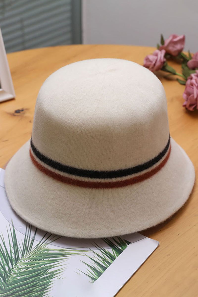 WOMEN WOOLEN FELT HAT STRIPED CONTRAST BUCKET HAT