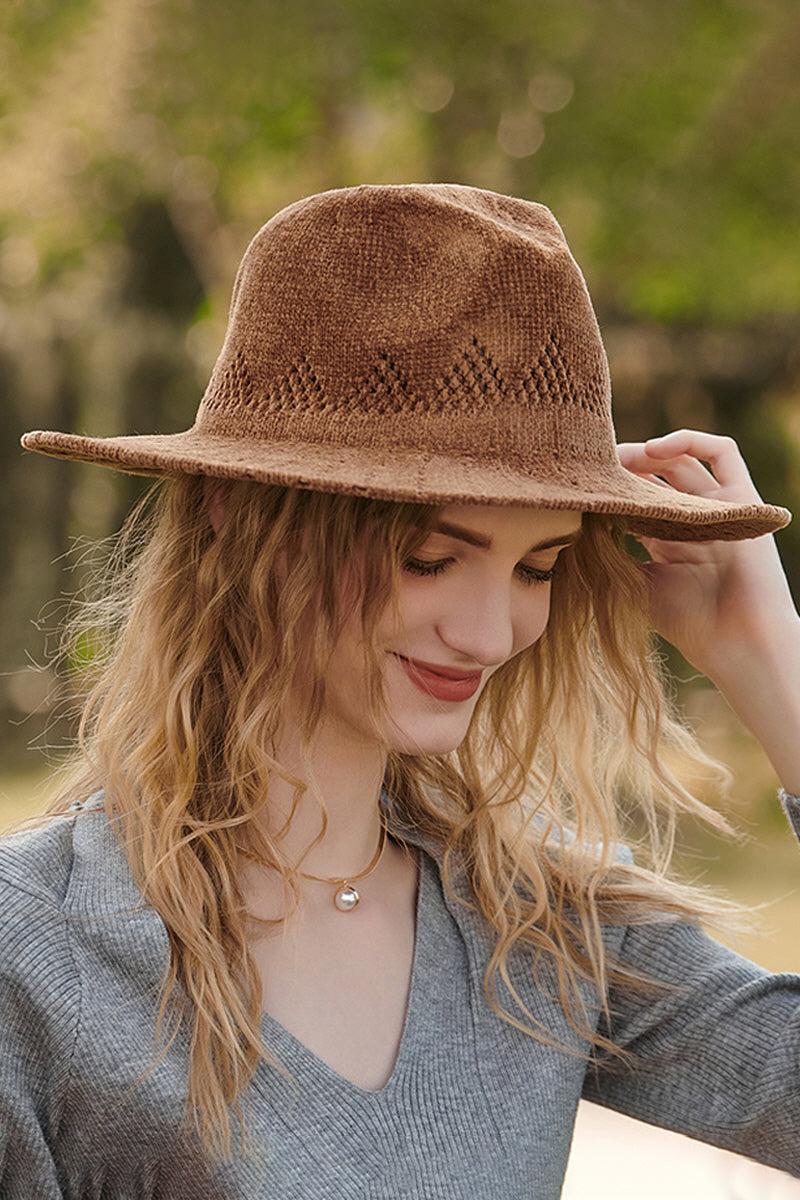 WOMEN WINTER RETRO JAZZ OPENWORK COWBOY HAT