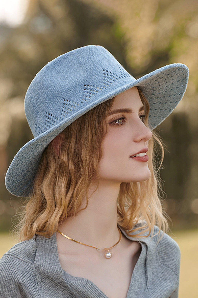 WOMEN WINTER RETRO JAZZ OPENWORK COWBOY HAT